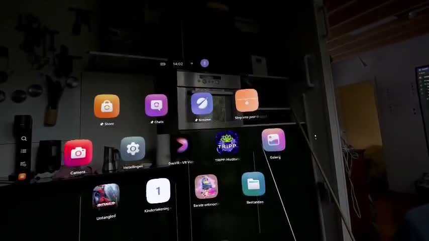 The Kindertekening alpha app tile visible inside a Meta Quest headset